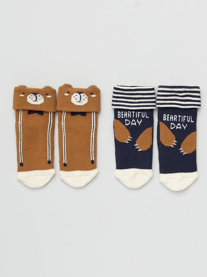 Lot de 2 paires de chaussettes Marron/bleu - Kiabi