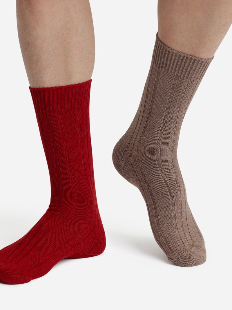 Lot de 2 paires de Chaussettes Mi-Hautes Bambou Camel - Kiabi