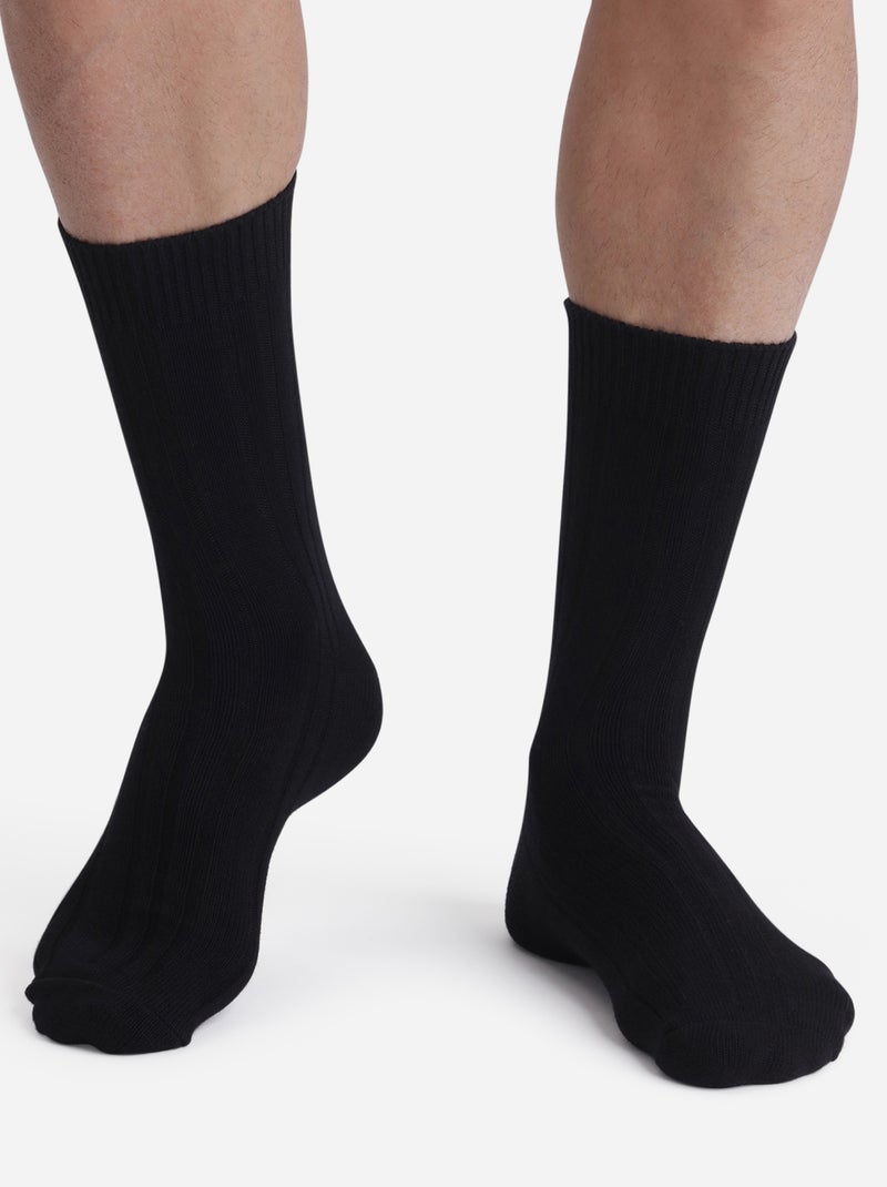 Lot de 2 paires de Chaussettes Mi-Hautes Bambou Noir - Kiabi