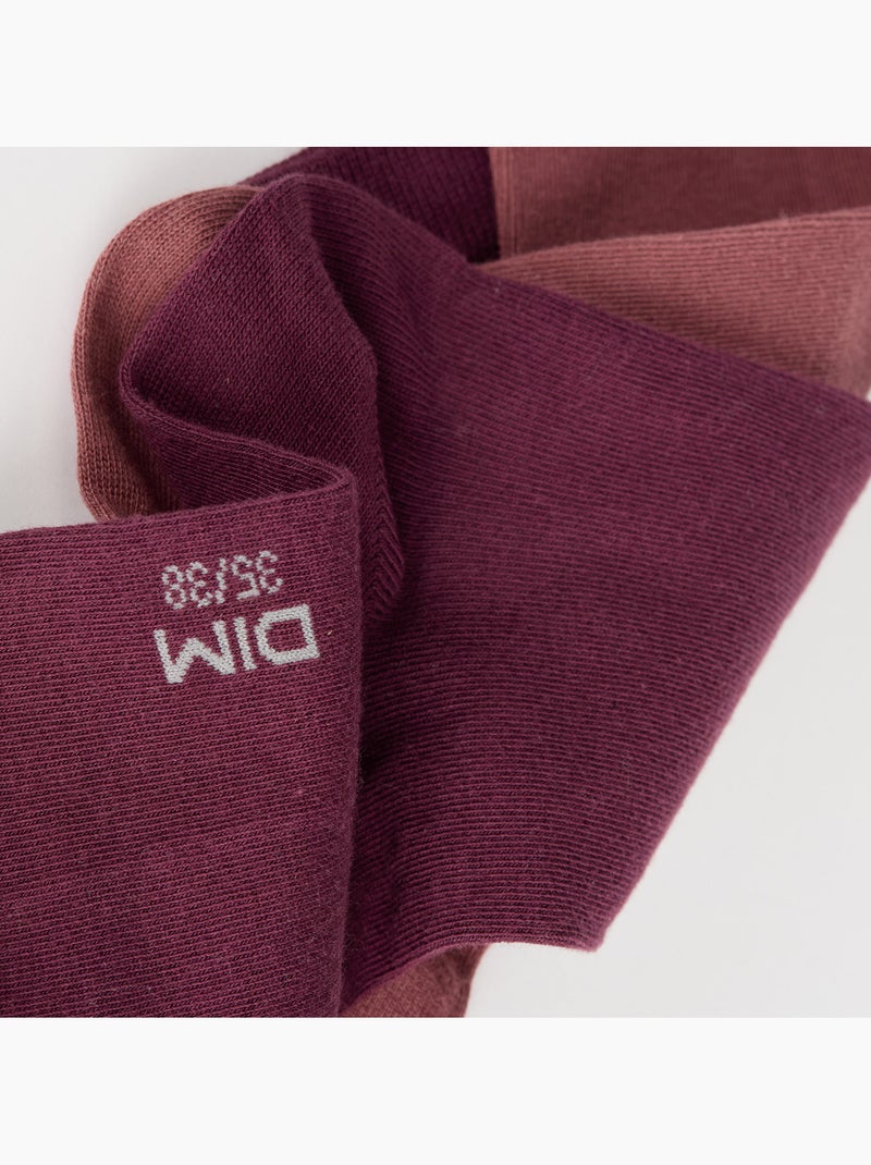 Lot de 2 paires de chaussettes mi-hautes basique coton Violet figue - Kiabi