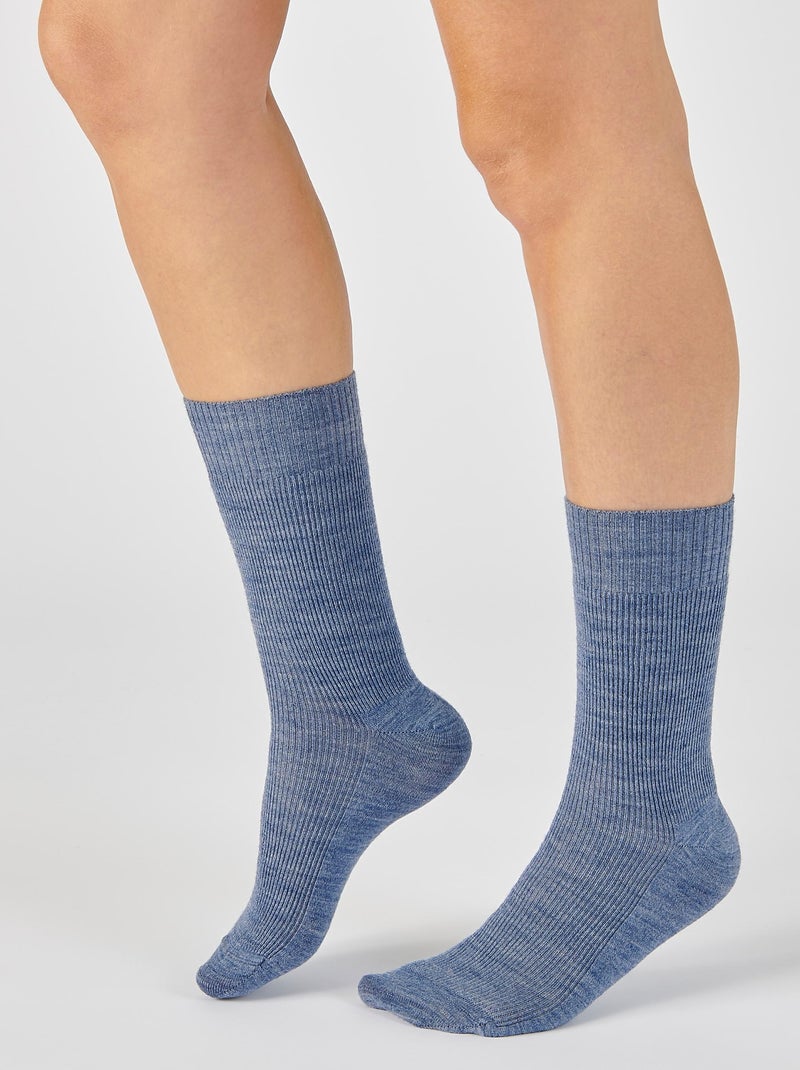 Lot de 2 paires de chaussettes mixtes Thermolactyl maille laineuse - Damart Bleu - Kiabi