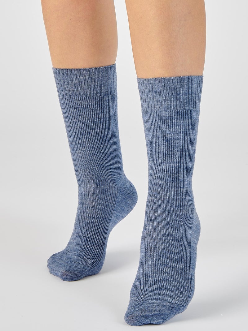 Lot de 2 paires de chaussettes mixtes Thermolactyl maille laineuse - Damart Bleu - Kiabi