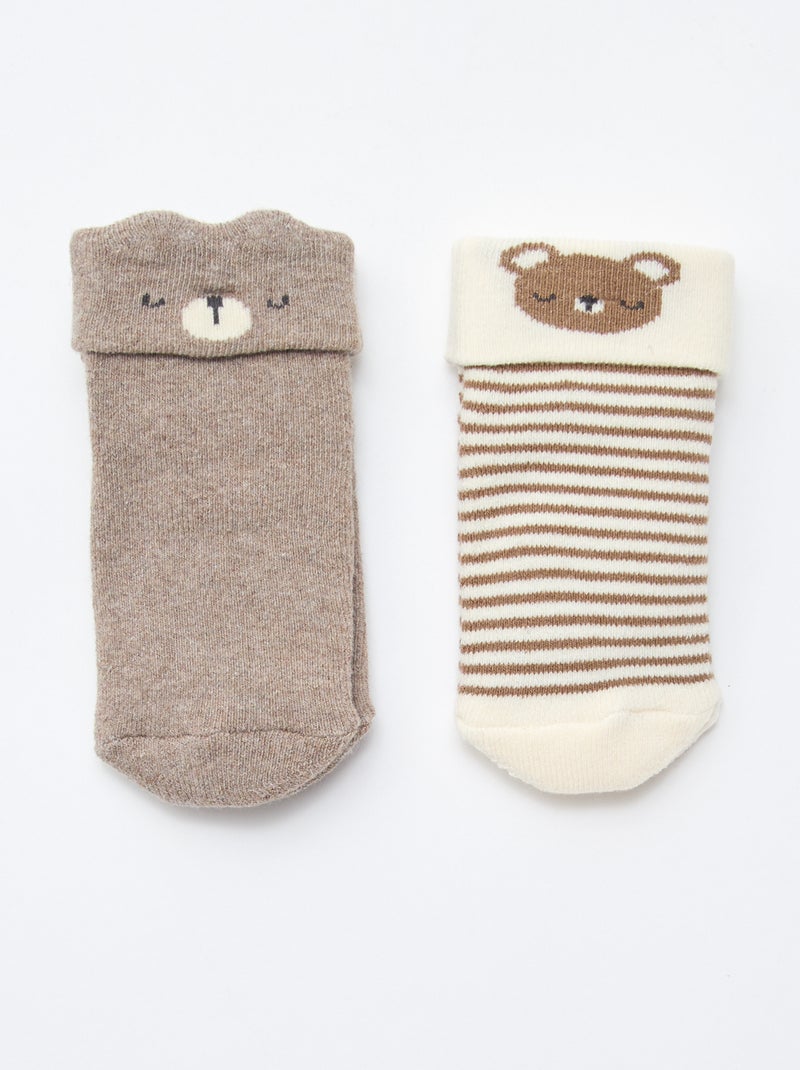 Lot de 2 paires de chaussettes naissance Marron - Kiabi