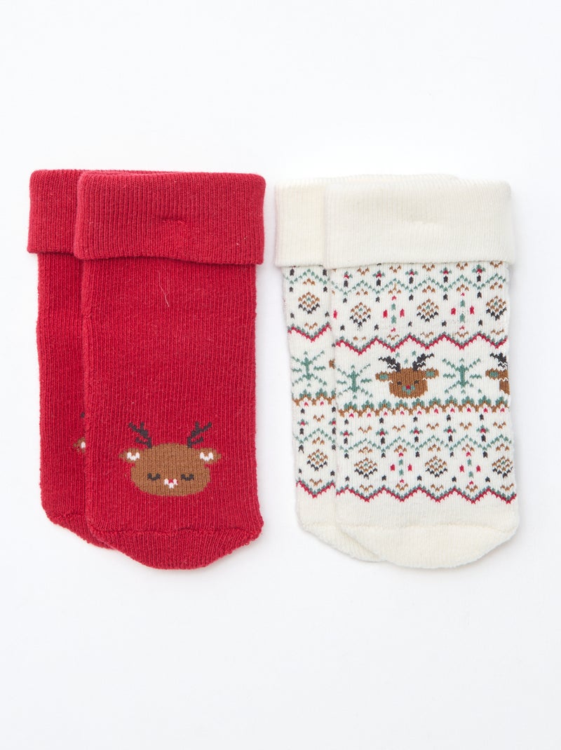 Lot de 2 paires de chaussettes naissances Rouge - Kiabi