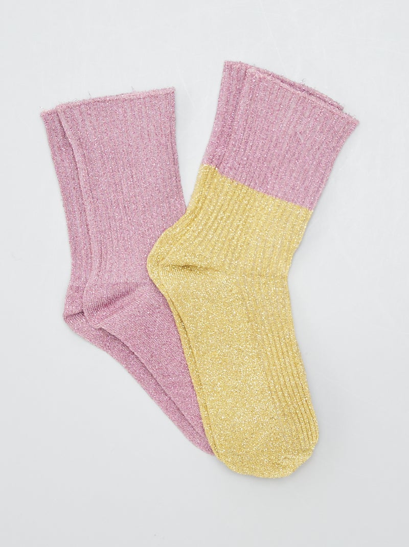 Lot de 2 paires de chaussettes pailletées Jaune/rose - Kiabi