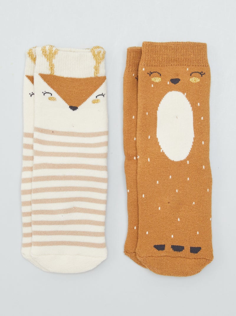 Lot de 2 paires de chaussettes 'rennes' Beige - Kiabi
