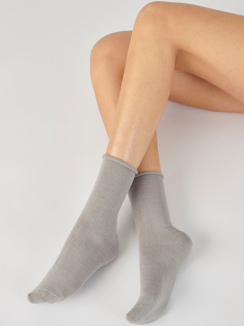 Lot de 2 paires de chaussettes soie et Thermolactyl - Damart Gris chiné - Kiabi