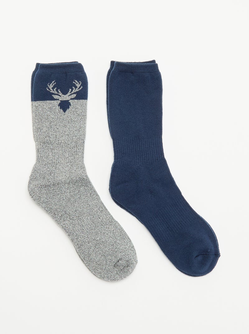 Lot de 2 paires de chaussettes thermiques Bleu foncé - Kiabi