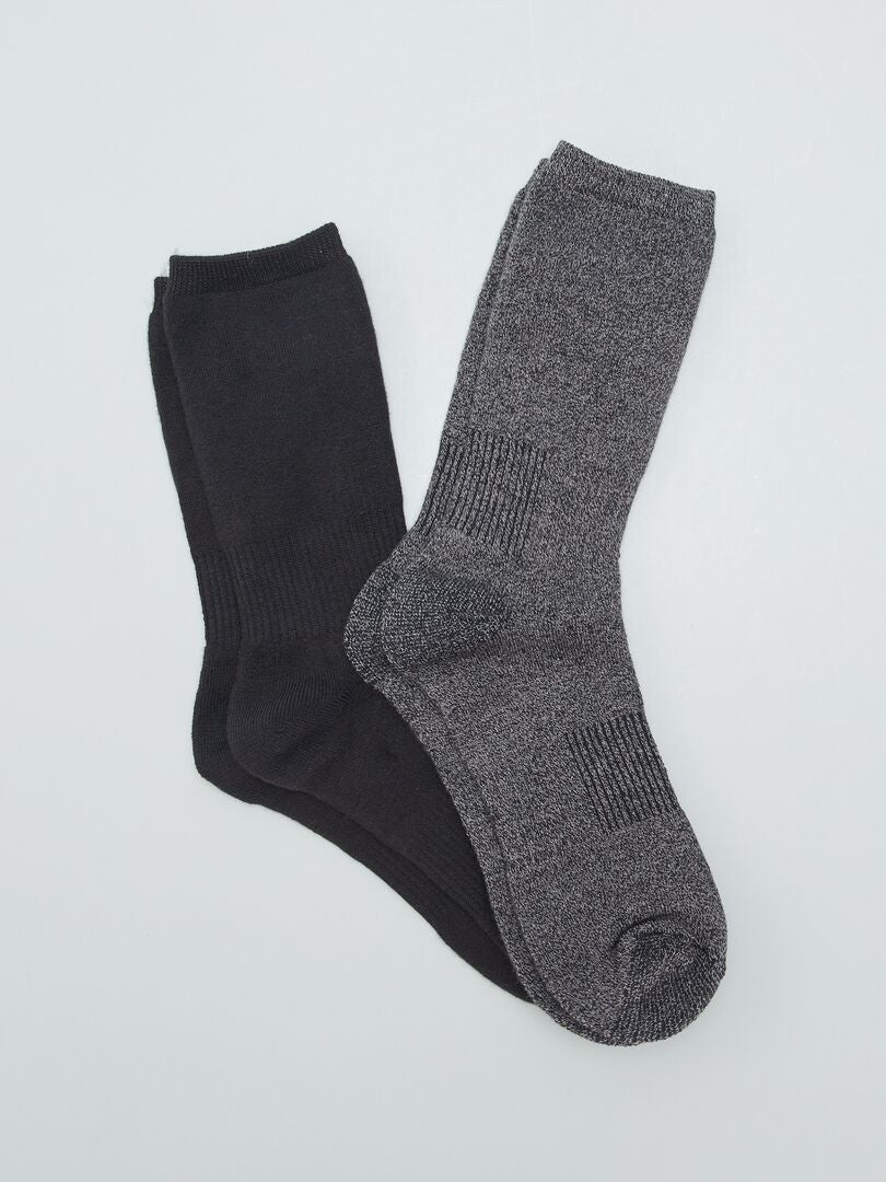Lot de 2 paires de chaussettes thermiques Lot noir/gris - Kiabi
