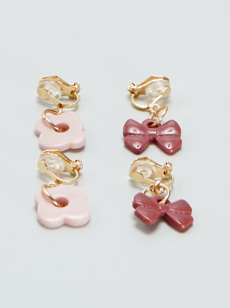 Lot de 2 paires de clips d'oreilles pendants Roses - Kiabi