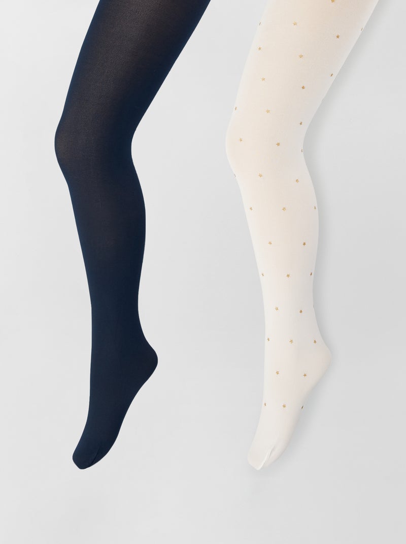 Lot de 2 paires de collants blanc/bleu - Kiabi