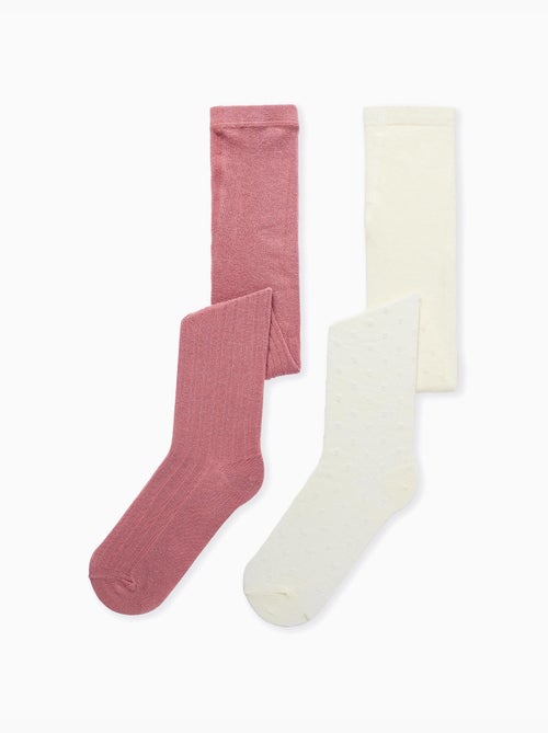 Lot de 2 paires de collants côtelés/jacquard - Kiabi