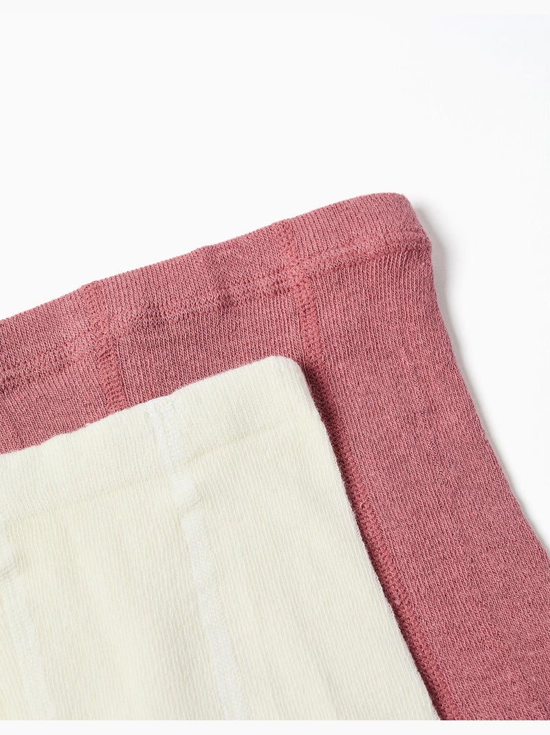 Lot de 2 paires de collants côtelés/jacquard Blanc Rose - Kiabi