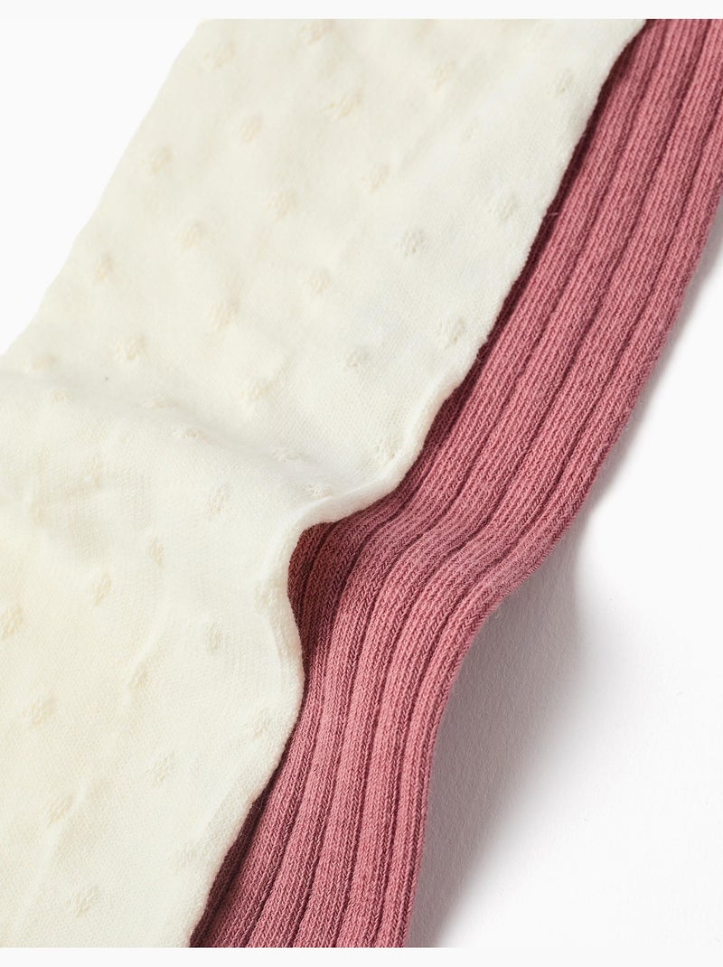 Lot de 2 paires de collants côtelés/jacquard Blanc Rose - Kiabi