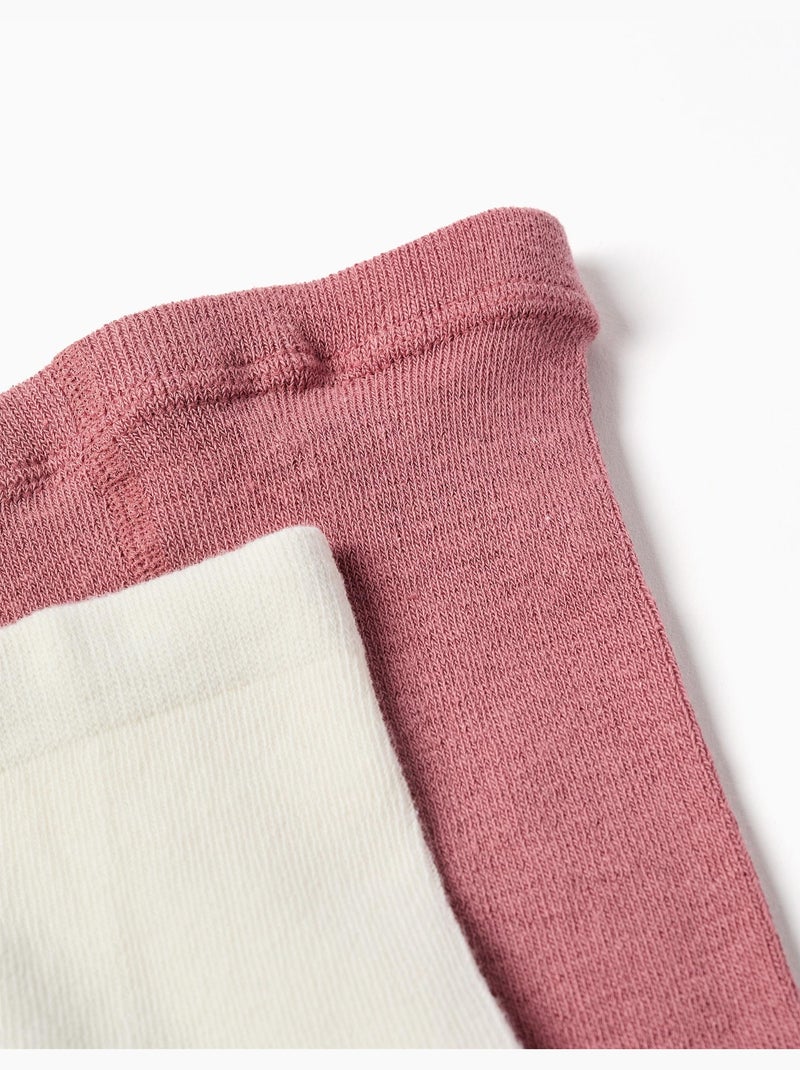 Lot de 2 paires de collants côtelés/jacquard Blanc Rose - Kiabi