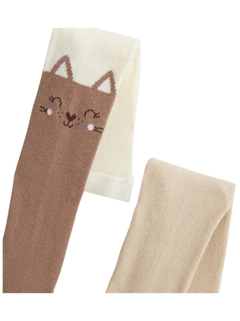 Lot de 2 paires de collants enfant Chincha Beige - Kiabi