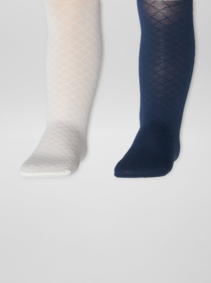 Lot de 2 paires de collants légers fantaisie Marine - Kiabi