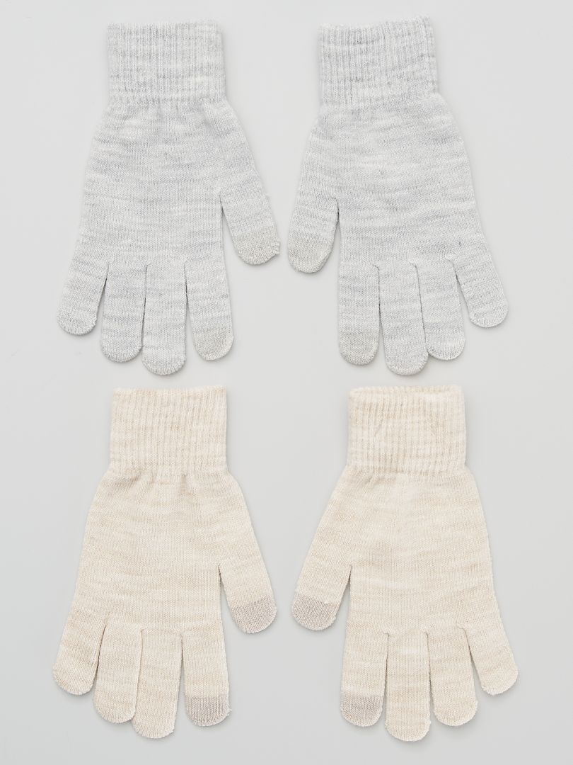 Lot de 2 paires de gants tactiles gris/beige - Kiabi