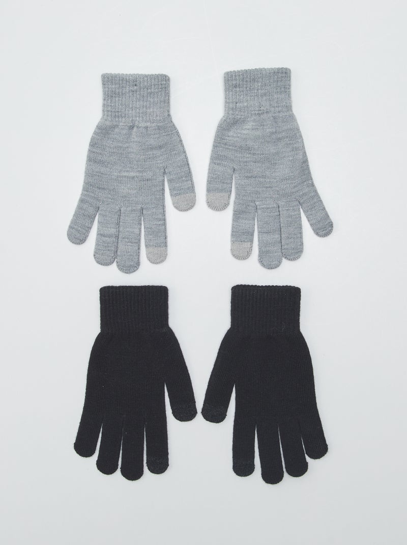 Lot de 2 paires de gants tactiles Gris/noir - Kiabi