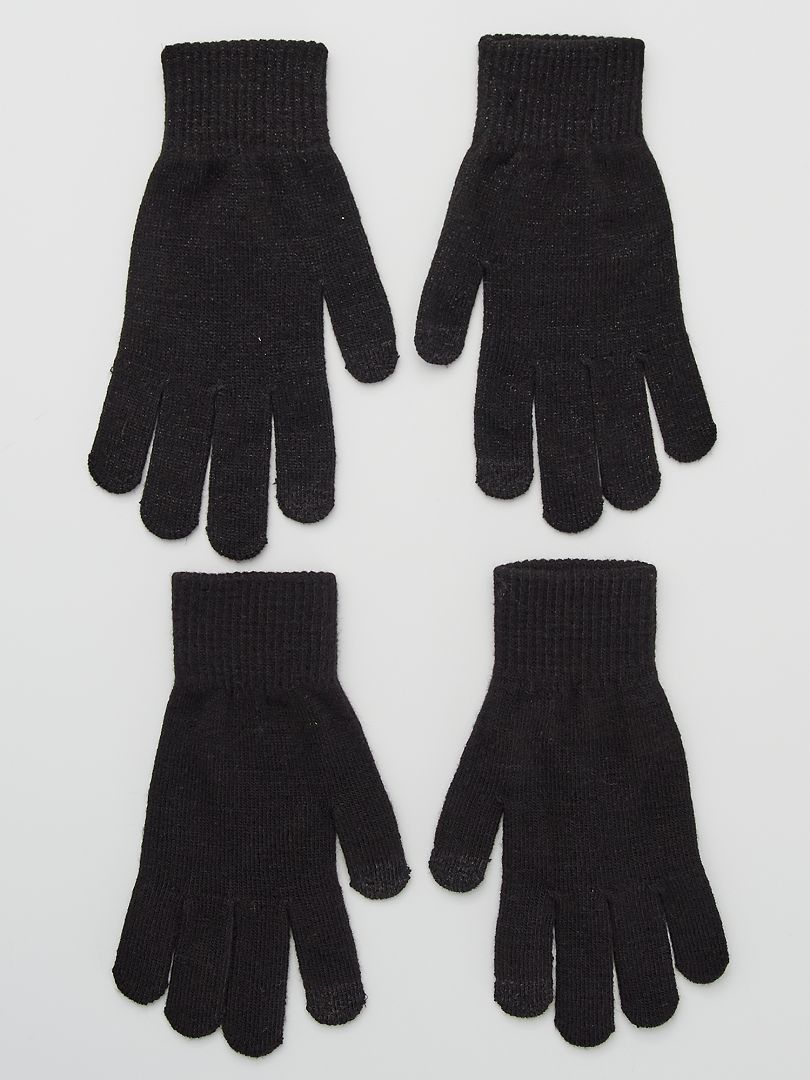 Lot de 2 paires de gants tactiles noir/noir pailleté - Kiabi
