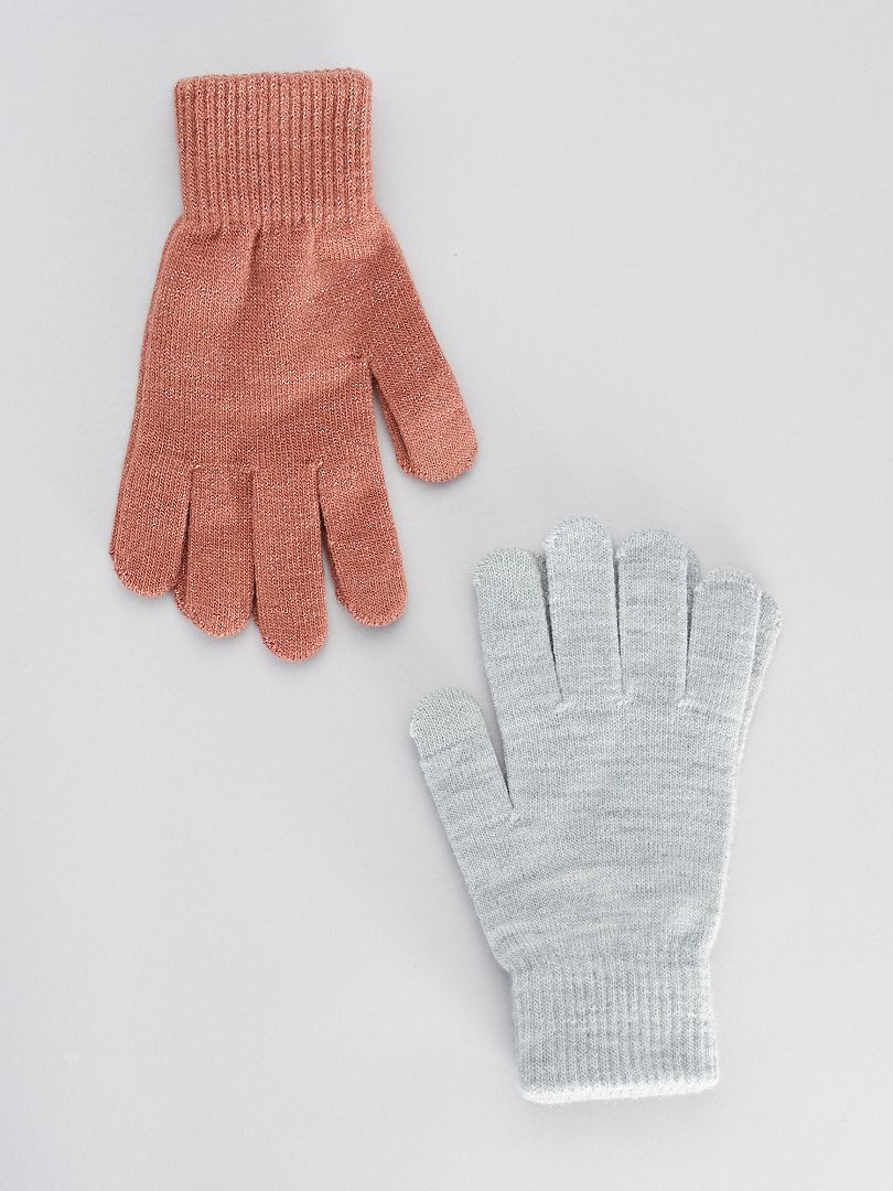 Lot de 2 paires de gants tactiles rose/gris - Kiabi