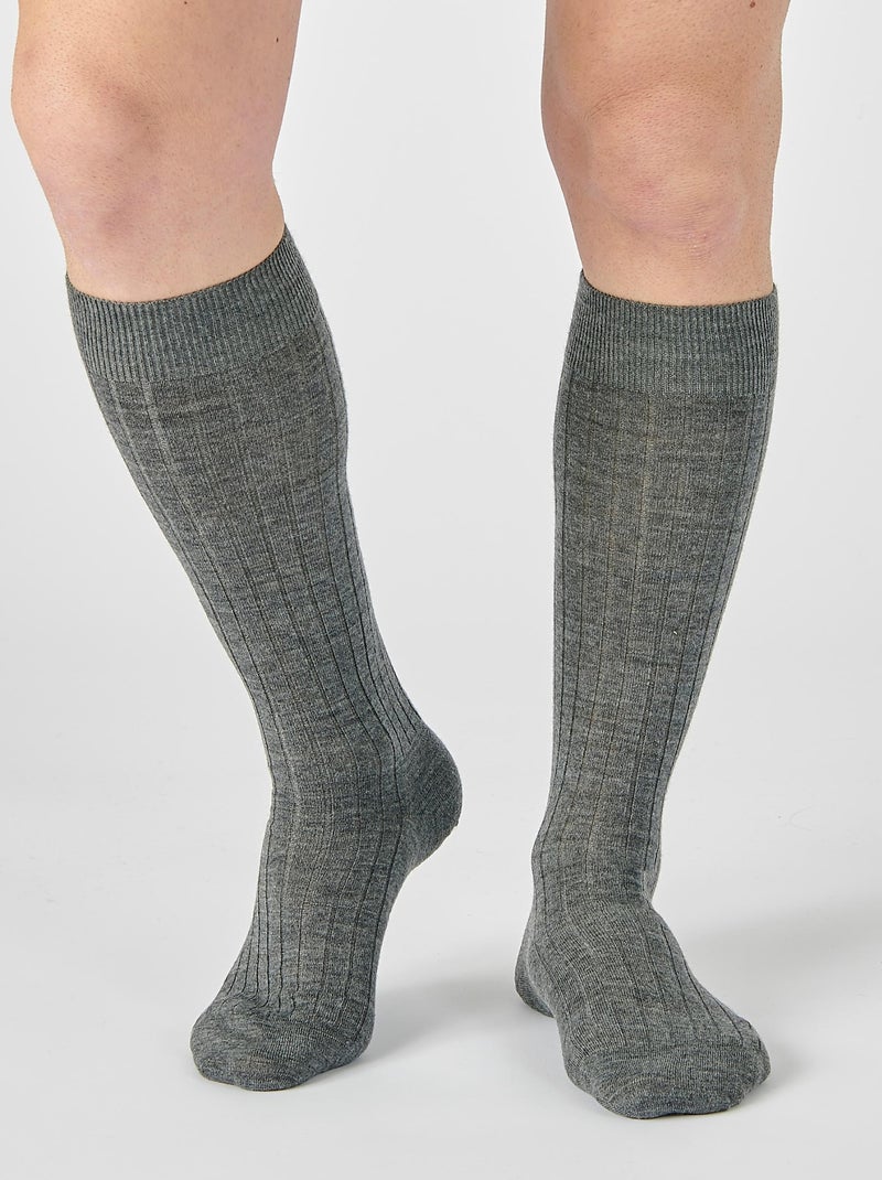 Lot de 2 paires de mi-bas mélange laine Mérinos côte Derby - Damart Gris - Kiabi