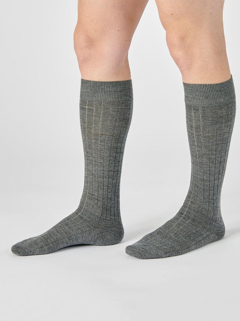 Lot de 2 paires de mi-bas mélange laine Mérinos côte Derby - Damart Gris - Kiabi