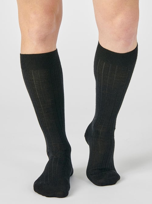 Lot de 2 paires de mi-bas mélange laine Mérinos côte Derby - Damart - Kiabi