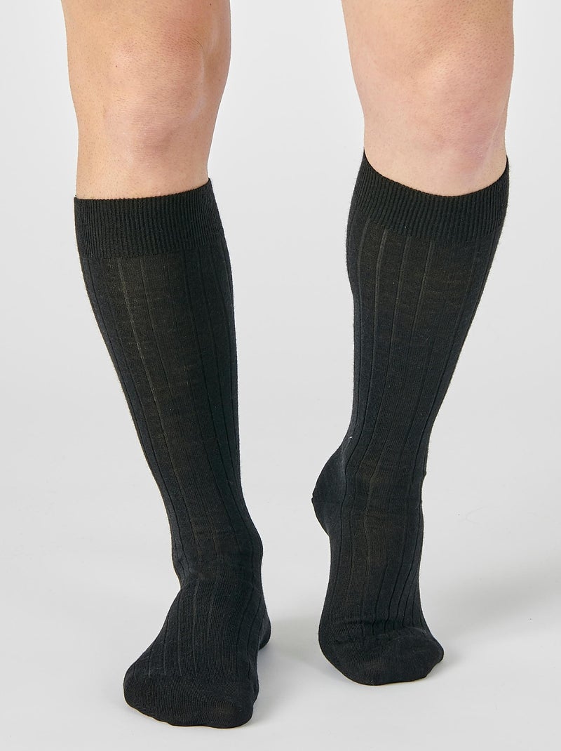 Lot de 2 paires de mi-bas mélange laine Mérinos côte Derby - Damart Noir - Kiabi