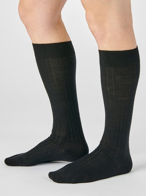 Lot de 2 paires de mi-bas mélange laine Mérinos côte Derby - Damart - Kiabi