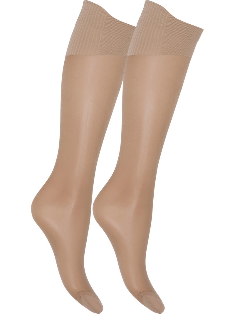 Lot de 2 paires de Mi-Bas Transparent 20D Absolu Flex Beige argile - Kiabi
