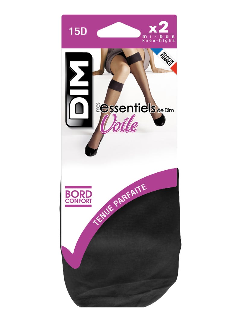 Lot de 2 paires de Mi-Bas Voile 15D Mes Essentiels de Dim Noir - Kiabi