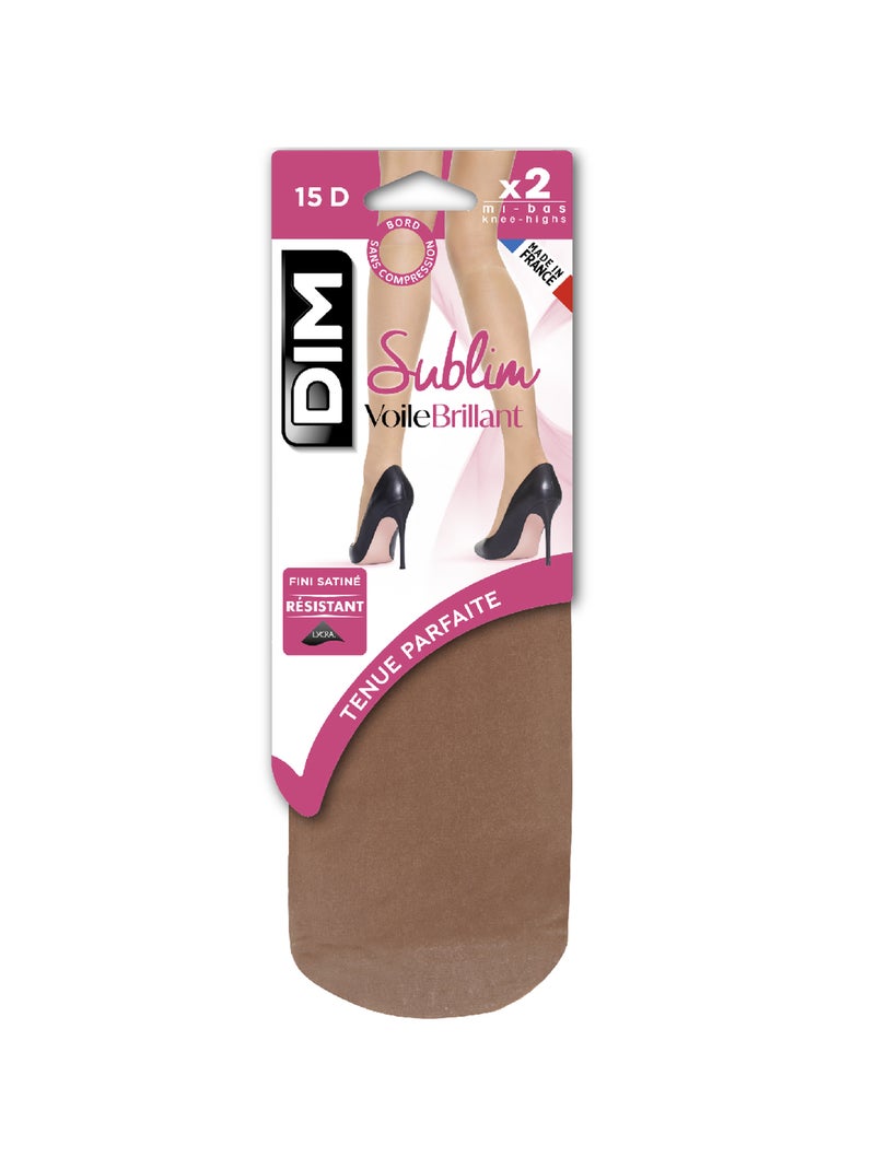 Lot de 2 paires de Mi-Bas Voile Brillant Transparent 15D Sublim Marron clair - Kiabi