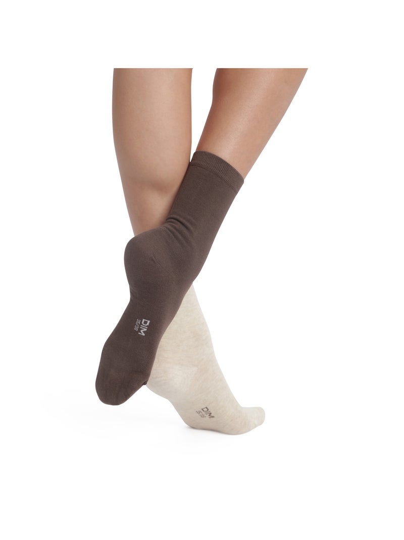 Lot de 2 Paires de Mi-Chaussettes Basique Coton Beige - Kiabi