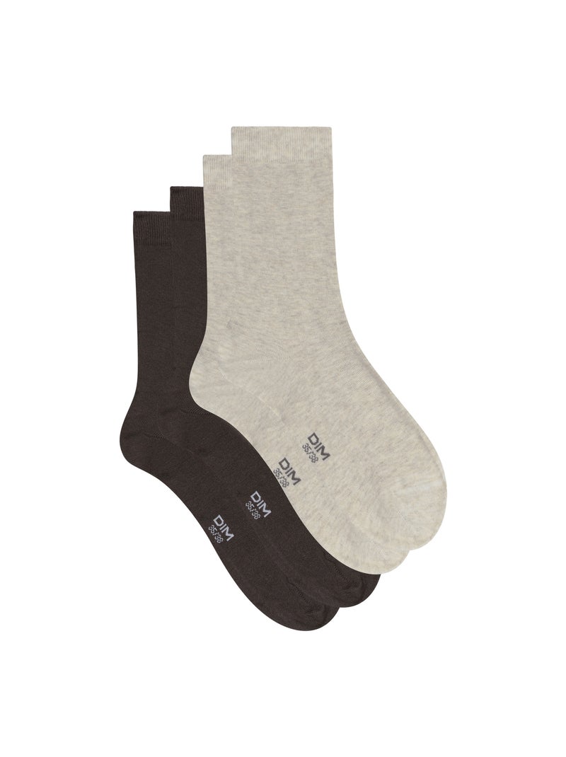 Lot de 2 Paires de Mi-Chaussettes Basique Coton Beige - Kiabi