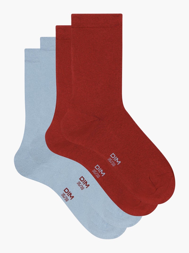 Lot de 2 Paires de Mi-Chaussettes Basique Coton Bleu ciel - Kiabi
