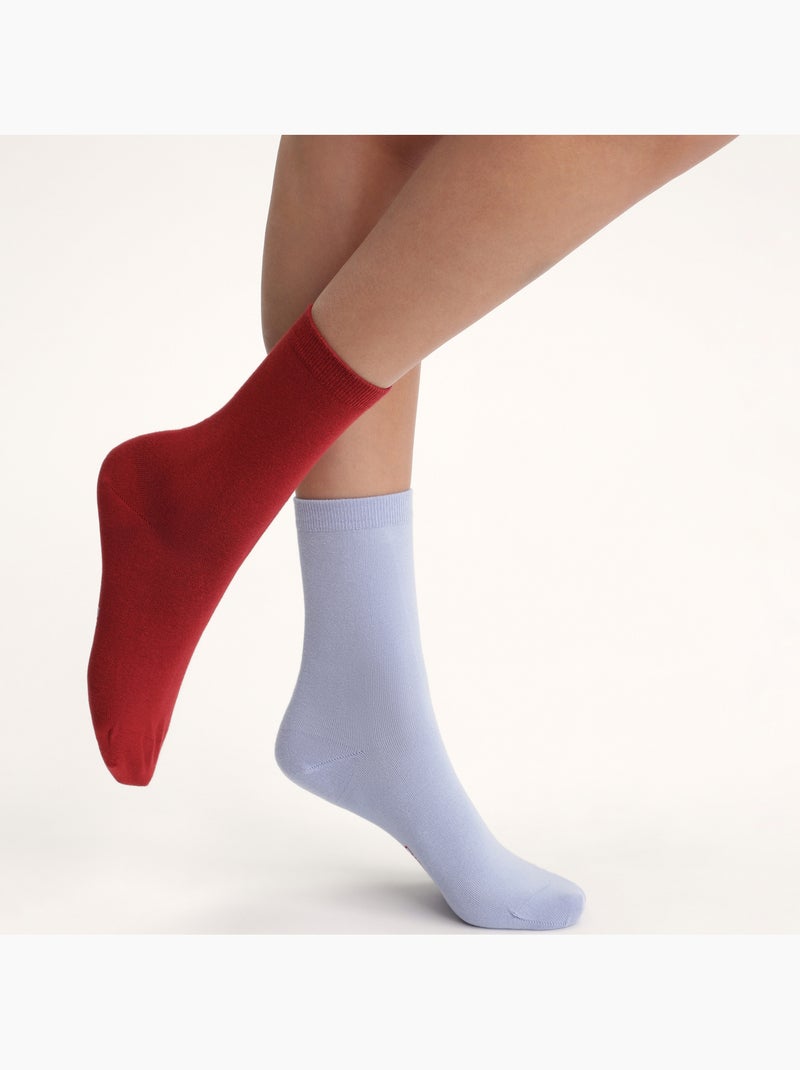 Lot de 2 Paires de Mi-Chaussettes Basique Coton Bleu ciel - Kiabi