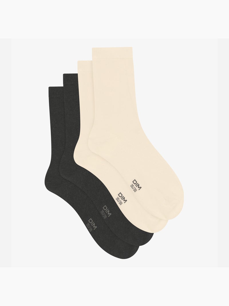 Lot de 2 Paires de Mi-Chaussettes Basique Coton Gris chiné - Kiabi