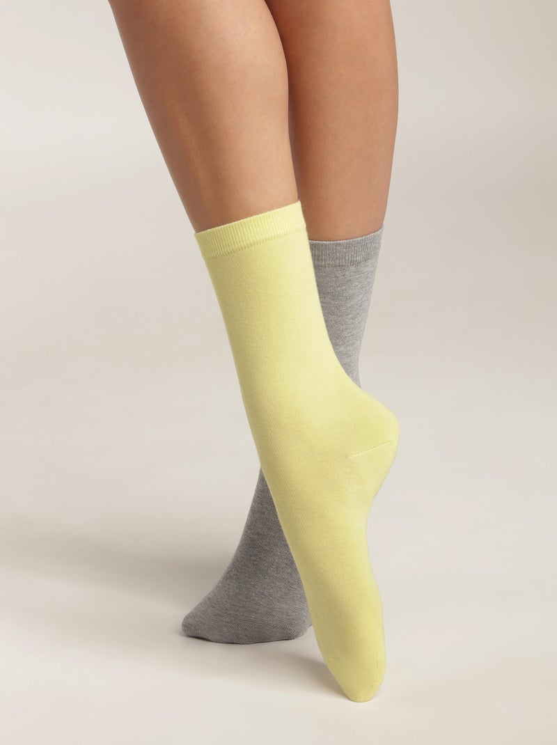 Lot de 2 Paires de Mi-Chaussettes Basique Coton Jaune clair - Kiabi