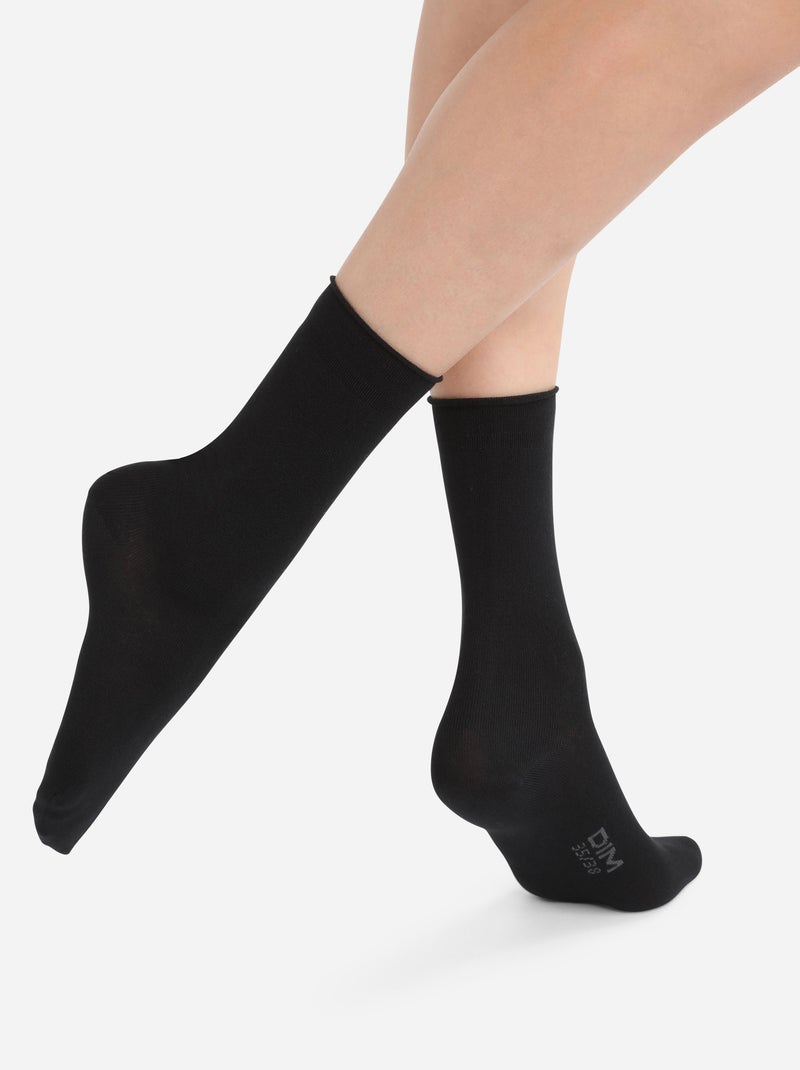 Lot de 2 Paires de Mi-Chaussettes Basique Coton Noir - Kiabi