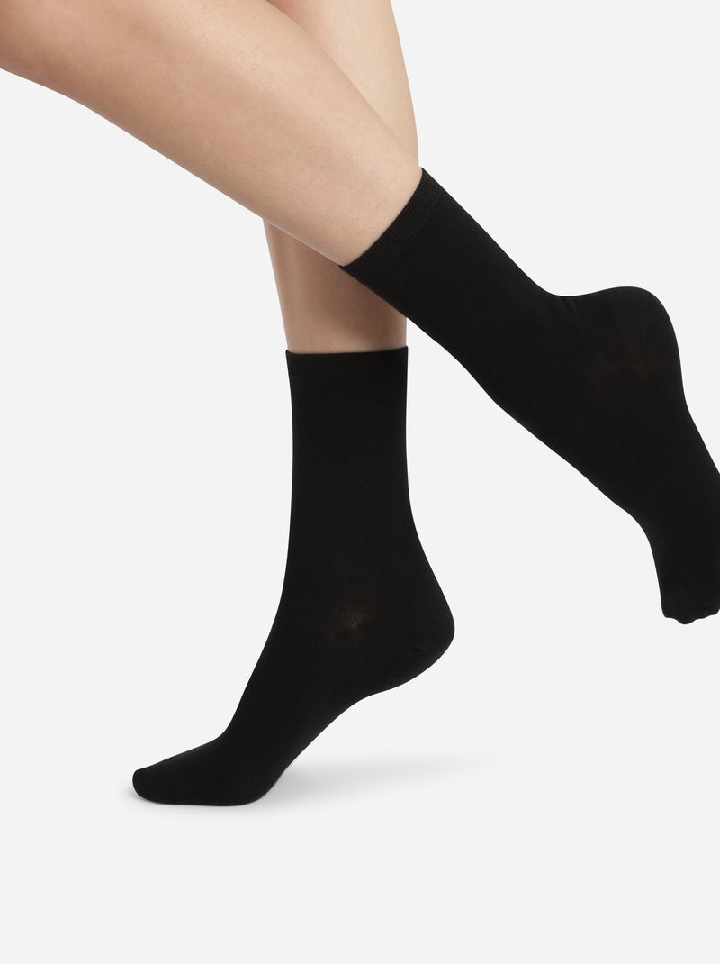 Lot de 2 Paires de Mi-Chaussettes Basique Coton Noir - Kiabi