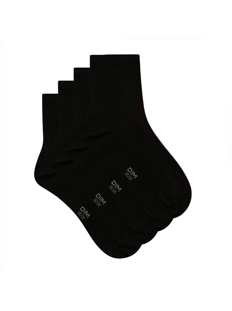 Lot de 2 Paires de Mi-Chaussettes Basique Coton Noir - Kiabi