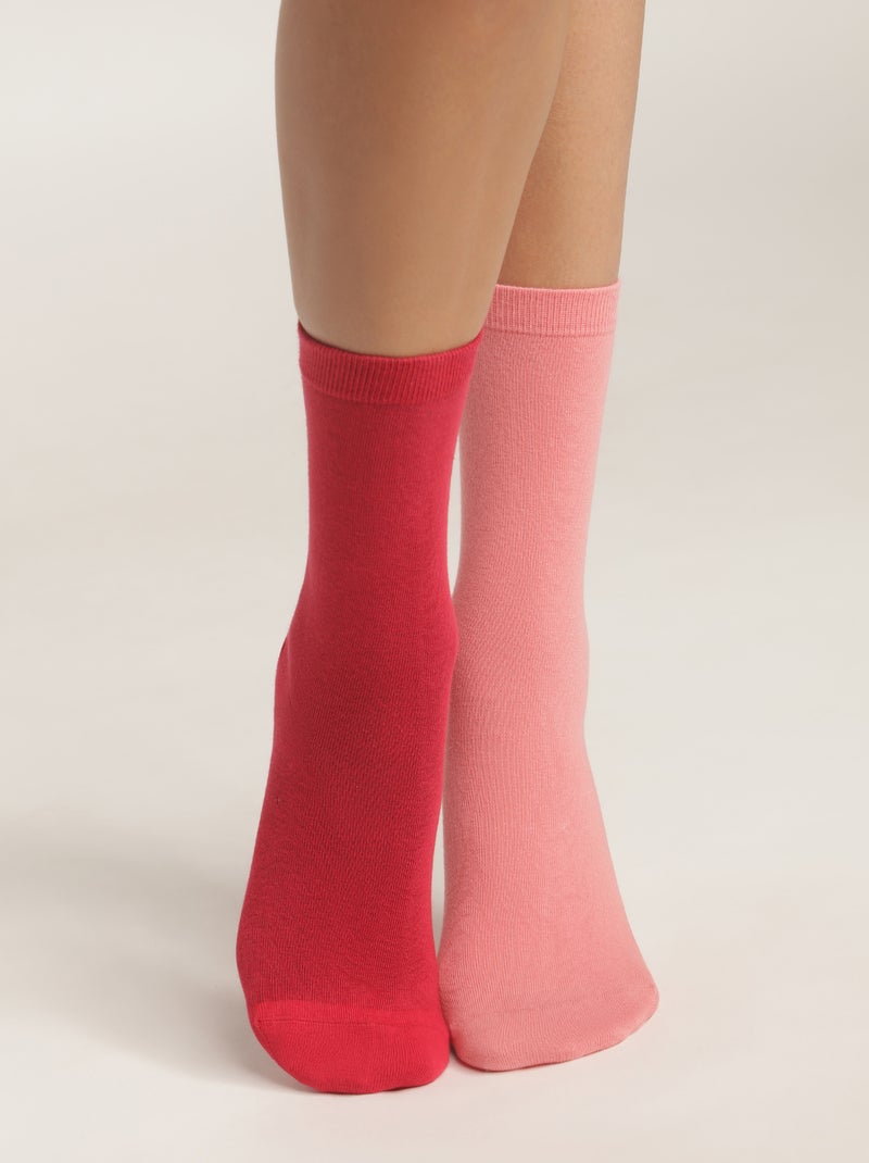 Lot de 2 Paires de Mi-Chaussettes Basique Coton Rose - Kiabi
