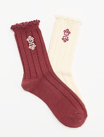 Lot de 2 paires de mi-chaussettes brodées