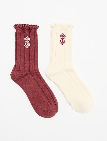 Lot de 2 paires de mi-chaussettes brodées