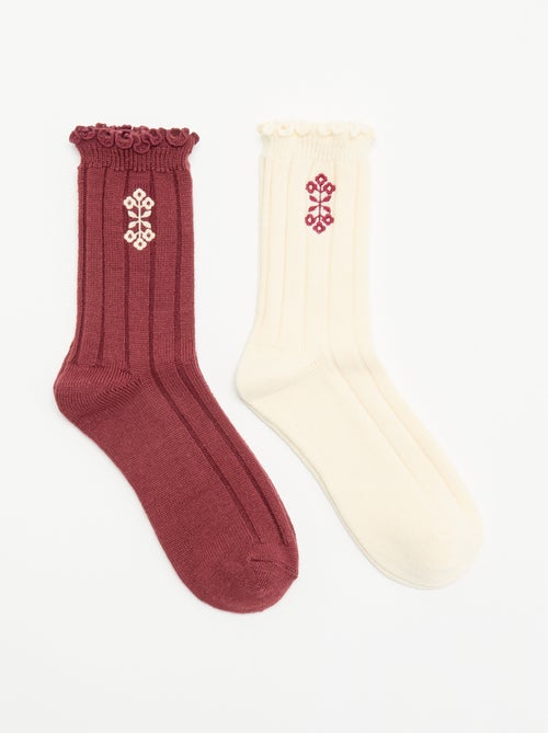 Lot de 2 paires de mi-chaussettes brodées - Kiabi