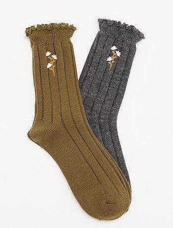 Lot de 2 paires de mi-chaussettes brodées