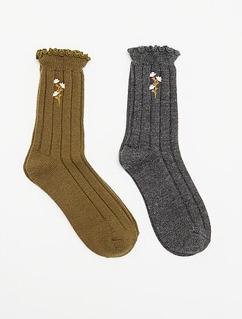 Lot de 2 paires de mi-chaussettes brodées