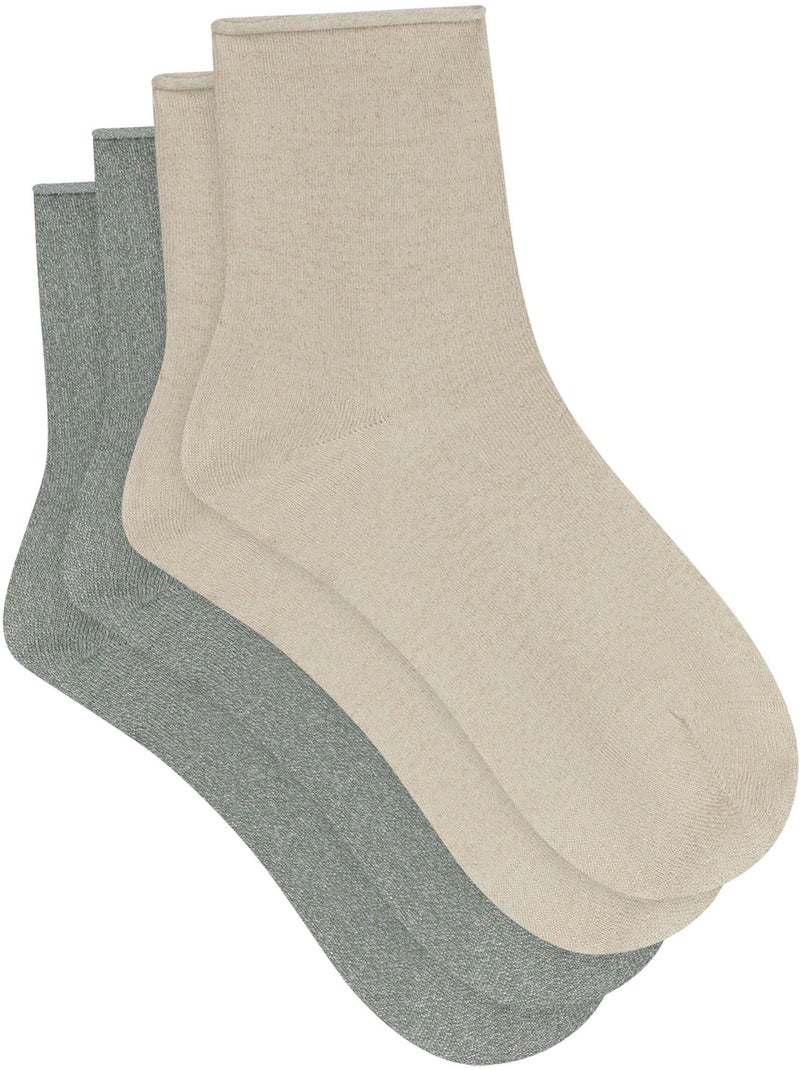 Lot de 2 paires de mi-chaussettes coton mode Vert givrée - Kiabi