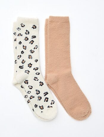 Lot de 2 paires de mi-chaussettes fantaisie léopard